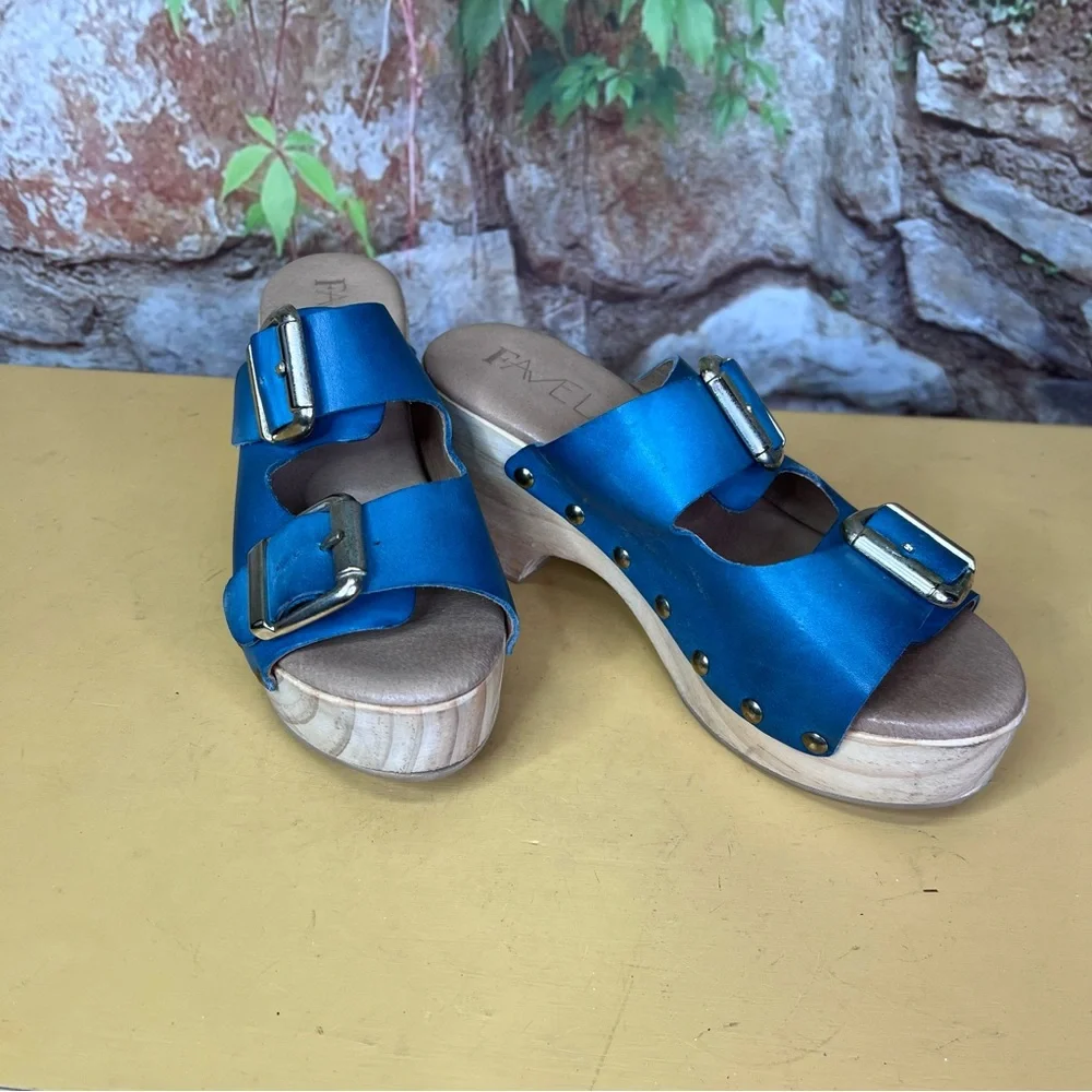 FAVELA Turquoise Leather Double Buckle Sandals, 37 - Picture 6 of 14